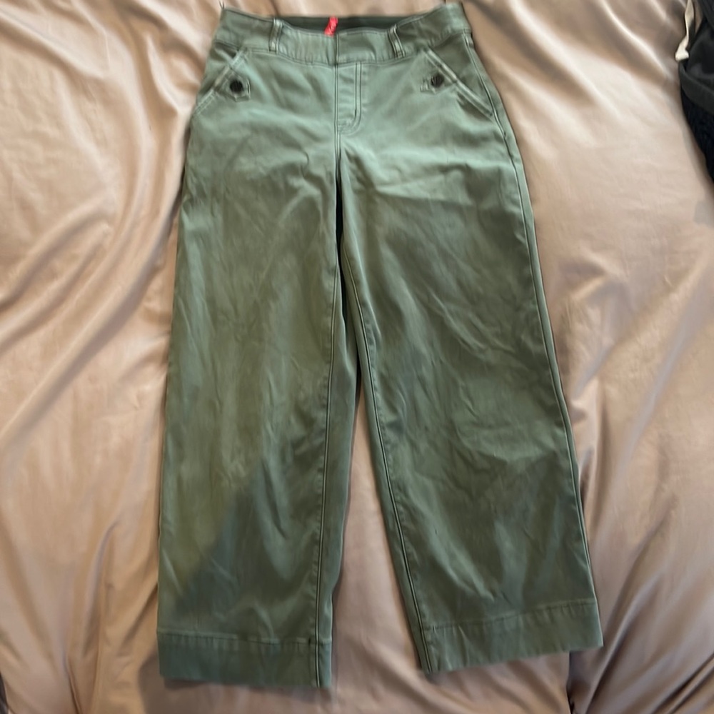 Spanx Soft Sage Stretch Twill Cropped Wide Leg Pants Size Small Petite